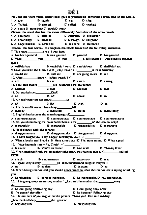 Đề kiểm tra 1 tiết môn Tiếng Anh Lớp 12